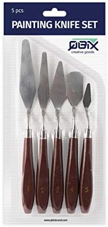 Qbix 5 парчиња за сликање со ножеви за сликање - алатки за сликање на ножеви од палета - Не'рѓосувачки челик дрвени рачки ножеви -