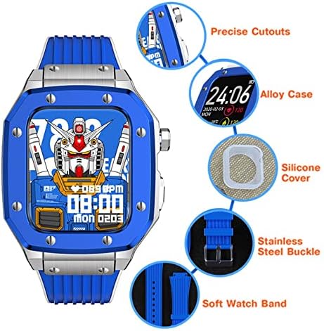 Ekins за Apple Watch Band Series 7 Man Alloy Watch Case 44mm 42mm 45mm луксузен метал гума од не'рѓосувачки челик часовници за часовници