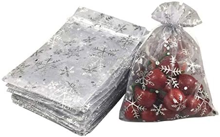 COTOSEY 100PCS 5x7INCH Божиќни цртеж Органза накит Фаворики за торбички за свадбени забави XMS торби за подароци бонбони торби