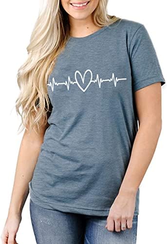 Маица за чукање на срцето за жени слатки loveубовни графички графички маички смешни печатени кошули кратки ракави обични летни