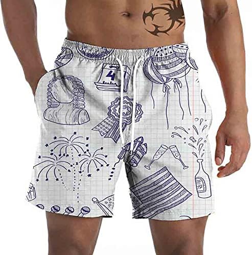 БМИСЕГМ ЛЕТНИ МАНСКИ Атлетски шорцеви Машки графички плажа панталони Обични шорцеви 3Д четврти јули на знамето Ретро пливање