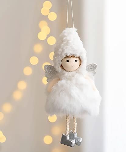 Мушка Венец Со Светла Ангелски Орнаменти Божиќен Ангел Кукла Виси Украси Новогодишна Елка Кадифен Украси Симпатична Ангелска Кукла Приврзок Божиќ
