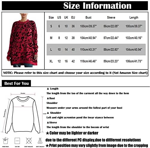Џемпери на Нокмопо женски женски моден темперамент со долг ракав, тркалезен врат леопард плетен џемпер лесни џемпери