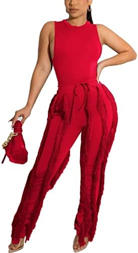 Iymoo Облека со две парчиња за жени со долги ракави на ракави, врвови на резервоарот за ракави, долги панталони со долги панталони поставени клубски