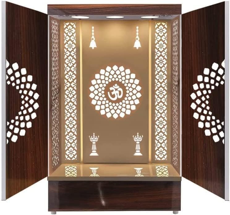 Шарвгун дрвен храм Браун LED светло за дом и канцеларија | Домашен храм | Пуја Мандир | Wallид виси и табела на табела Дома Мандир Дизајнер