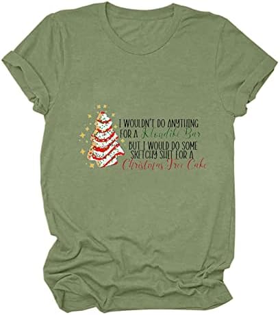 Theенски кратки ракави маички Божиќни торбички дрво, врвови на Дедо Мраз, смешни печатени блузи О-вратоврски Обична кошула