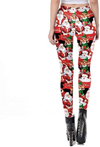 lcepcy јога панталони жени со голема половината за контрола на половината контрола на санта ленти за печатење за Божиќни теретани