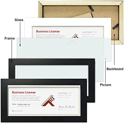 Голден Стејт Арт, Рамка од дрво за 4x9 сертификат за деловна лиценца со вистински приказ на стакло и табела, црна боја