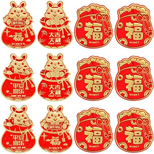 12 Парчиња 2023 Кинески Црвени Пликови, Лиде Кинеска Нова Година Црвени Пликови Зајачки Години Хонгбао Црвен Џеб Среќни Пари Пликови Слатки