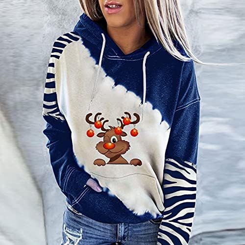 Божиќни Дуксери за дуксери за женски Блок Во Боја Врвки За Влечење Лежерни Обични Врвови Со Пуловер Со Долги Ракави