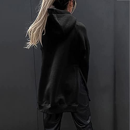 Women'sенски худи -страничен отвор на врвовите на пулвер со џеб цврста боја со долга ракав тенок преголем качулки за џемпери