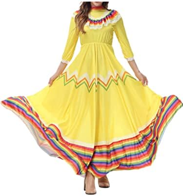 Iiniim жени Возрасни мексикански танцувачки фустани шарени ленти за чипка на долги фустани фолклорико перформанси костум
