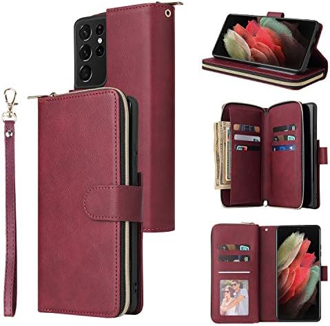 Компатибилен со куќиштето на паричникот OnePlus 9, кожен патент магнетски 9 картички за заштита на чанти Заштита на задниот капак