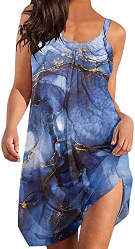 Womenените летни фустани 2023 лента за плажа Покријте ги фустаните Симпатична цветна цветна принт Бохо макси сонце фустан