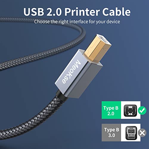 Кабел за печатач Meokse 2FT, USB печатач Кабел 2.0 Тип А машко до Б машки кабел за скенер за кабел со голема брзина компатибилен со HP,