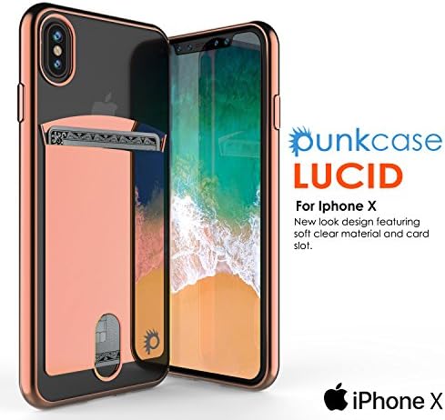 Case iphone X Case, Punkcase [Lucid Series] Slim Fit Protective Dual Layer Armor Cover w/заштитен заштитник на екранот отпорен на гребење [дизајн на слот за картички] за Apple iPhone десет [розово злато]
