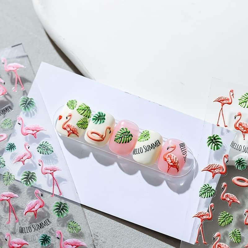 1 лист Тропски палма лисја Фламинго налепници за лепак за лепак за нокти врежани нокти декорација за убавина за убавина за аманикур дизајн - дизајн