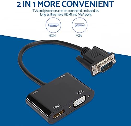 ASHATA VGA до HDMI + VGA, VGA HDMI HD видео конвертор на кабел за додаток и адаптер за компјутерски проектор, поддржана резолуција: