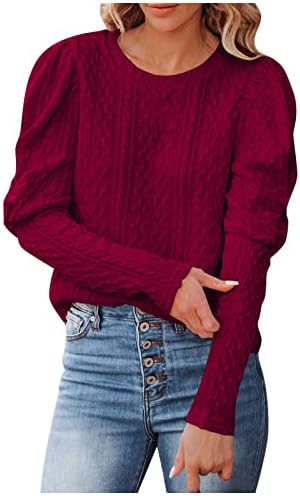 Женски џемпер лабава пулвер обичен плетен џемпери со долг ракав џемпер на екипажот на екипажот вратот 2022 година