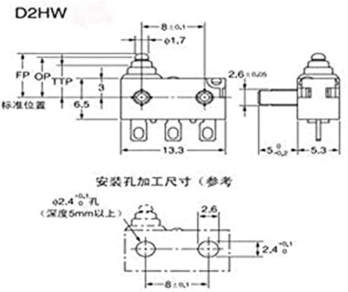 Микро Прекинувачи 5 парчиња Ограничен Прекинувач D2HW-EL291H-A515-AQ Водоотпорен Микро Прекинувач Вертикален Прекинувач За Удар Со Мала