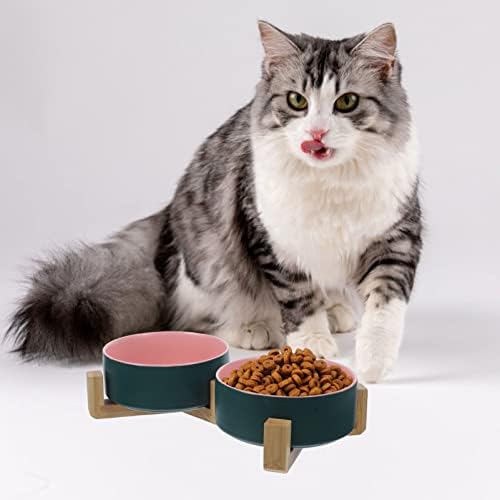 Ipetboom кучиња сад керамички мачки чинија постави анти -повраќање подигната сад за храна со мачки со декоративна дрвена штанд колекција