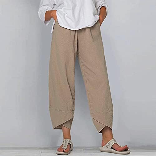 Fireе женски плус со големина Постелнини панталони лето случајно лабава лабава памук и постелнина извезена печатење широки панталони за нозе