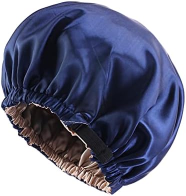 Сатенска хауба прилагодлива големина на главата за спиење свилена хауба за жени мажи со двојно слој сатен наречен капа за спиење 0822