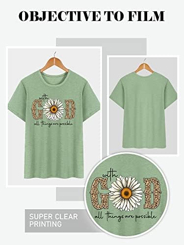 Онар со Бога, сите работи се можни цветни маички вера изреки Дејзи леопард печати кратки ракави за лекови на маички врвови на маици