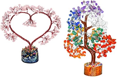 Модаади Бонсаи дрво, кристал од роза кварц, духовни предмети, дрво Фенг Шуи, дрво Чакра, Седум Чакра дрво - Кристално дрво за