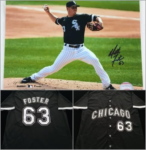 Мет Фостер потпиша автограмиран автограм 8x10 Фото и црна бејзбол дрес со големина XL - Бекет Коа - стомна на Чикаго Вајт Сокс