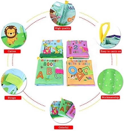 Малку книги за бебиња за бебиња 4 Поставете рано учење Играчка за развој на бебиња ABC 123 форми животни дете со Peekaboo Flap за 8 9