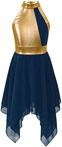 Jizyo Кид девојки метални пофалби лирски танц фустан без ракави асиметрично литургиско обожавање современ костум за танцување облека