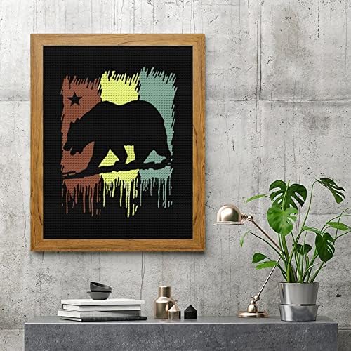 Кали Калифорнија Република Државна мечка Раста DIY 5Д Дијамантски комплети за сликање со дрвена рамка целосна вежба занаети за уметнички дела за украсување на wallидо