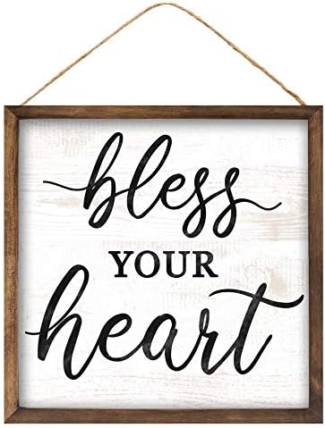 Благословете го вашиот знак за декор на срцето - 10 x 10, смешен дрвен украсен кујнски декор, Денот на благодарноста, декор на отворено,