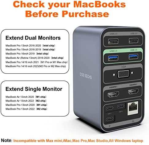 DOB SECHS за MacBook Pro Docing Station Dual Monitor, 15-во-2 двоен дисплеј USB C лаптоп докинг станица за MacBook Pro/Air со 2 4K