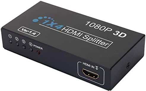 Splitter 1x4 HDMI, VSVABEFV HDMI Splitter 1 во 4 Out Audio Video Distributor Box Поддршка 3D & 4K, компатибилен со компјутер, PS3 игри,