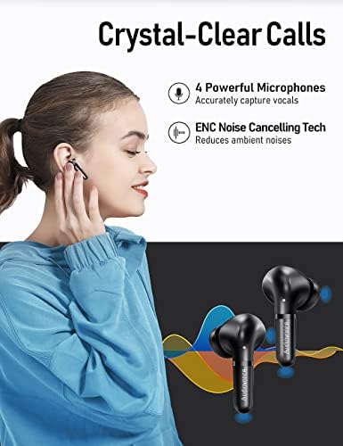 Audiovance EU501 Слушалки, Безжични Слушалки Bluetooth Ушни Пупки За iPhone Android, Откажување На БУЧАВА ANC, Извонреден Звук, Јасни Повици, Удобно Вклопување, Безжично Полнење, Водоот