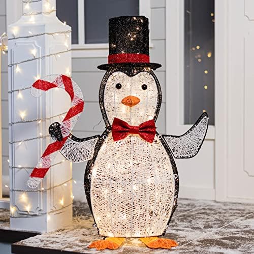 JOIEDOMI 3 FT 3D памучен пингвин LED двор светло за Божиќни украси на отворено, украси за Божиќ, Божиќна вечер, ноќен декор на Божиќ