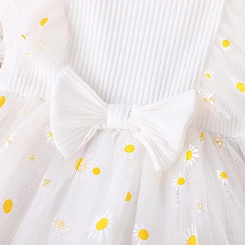 Девојче девојче чипка од ракав фустан од ракав, новороденче девојки, цветни туту фустани Дејзи фустан со лак во лето