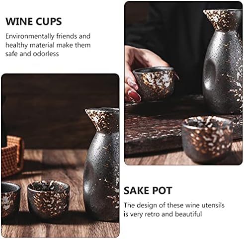 Хемотон црн сад за вечера поставува 3 парчиња керамички јапонски саке чаша чаша гроздобер цвет шише 2 цветни саке за чаша за домашни ресторани
