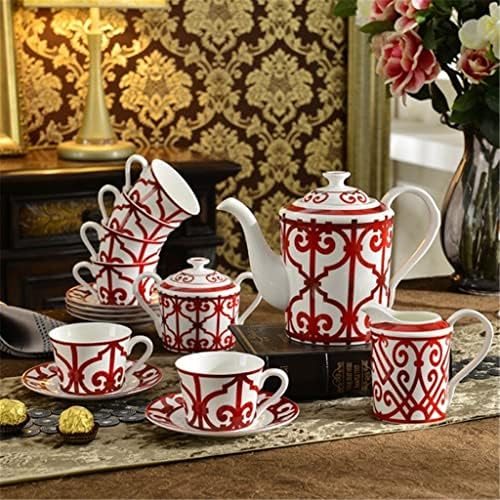 Lkyboa црвена решетка разлика со коска Кина Европска чаша чај и чинија попладневно чајник постави чаша чаша домаќинство