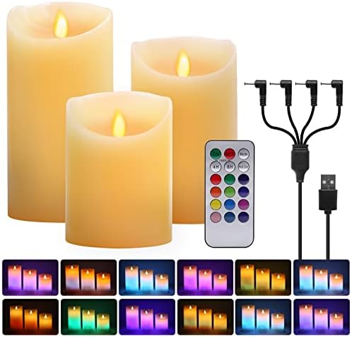 АЛЕД СВЕТЛИНА Полнење Свеќи Треперење Со Далечински, Пламен Свеќи Вграден Во Батеријата На Полнење, RGB&засилувач; Топла Бела Вистински Восок