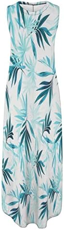 Oplxuo Обични лабави долги резервоари фустани за женска летна плажа Хаваи Сандес без ракави екипаж макси фустан со џебови
