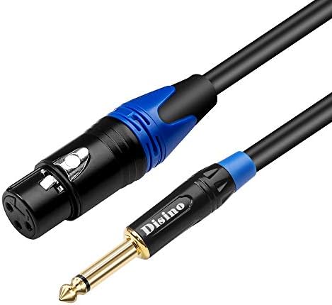 Disino Female XLR до 1/4 инчи TS Mono Jack Microphone Cable, неурамнотежен 3 пински XLR женски до четвртина инч TS приклучок за микрофон за динамичен
