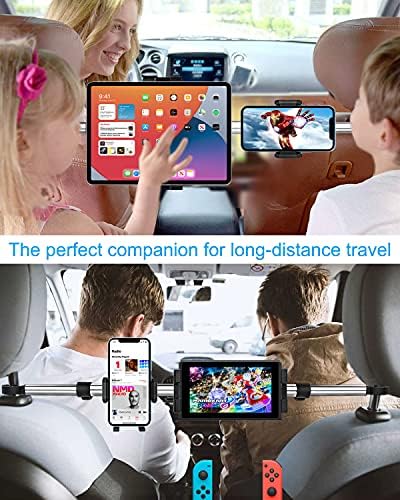 Woleyi таблет за потпирач за глава на автомобили, Двојно седиште за задно седиште за седиште и држач за таблети, деца помеѓу таблетите за таблети за iPad Pro/Air/Mini, iPhone, Galaxy T