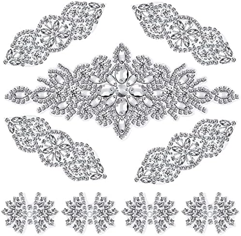 9 компјутери Rhinestone Applique, Applikes на свадбена коса Rhinestone Iron на лепенка, невестински кристални апликации Rhinestones Hot Fix или Sew на појас за појас за чевли за облека за венчаниц