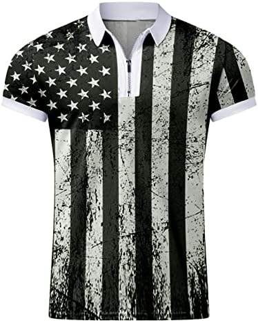 Xxbr zipper polo кошули за мажи, маица со маица за независност Спорт случајни кратки ракави кошула starsвезди и врвови на ленти