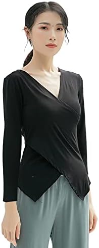 Angенски женски секси длабок v врат на вратот половина ракав вкрстена обвивка Неправилна маичка со маички од маица Туника на врвови