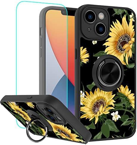 Bitobe Дизајниран за Iphone 14 Плус Случај Сончогледи Со Држач За Прстен Kickstand Цвеќиња Цветни Шема За Жени Девојки Телефон