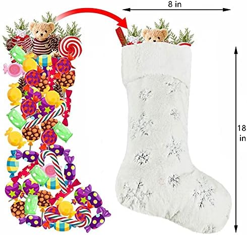 Бели божиќни чорапи 3 сетови, 18-инчни кадифни снегулки чорапи Божиќни материјали